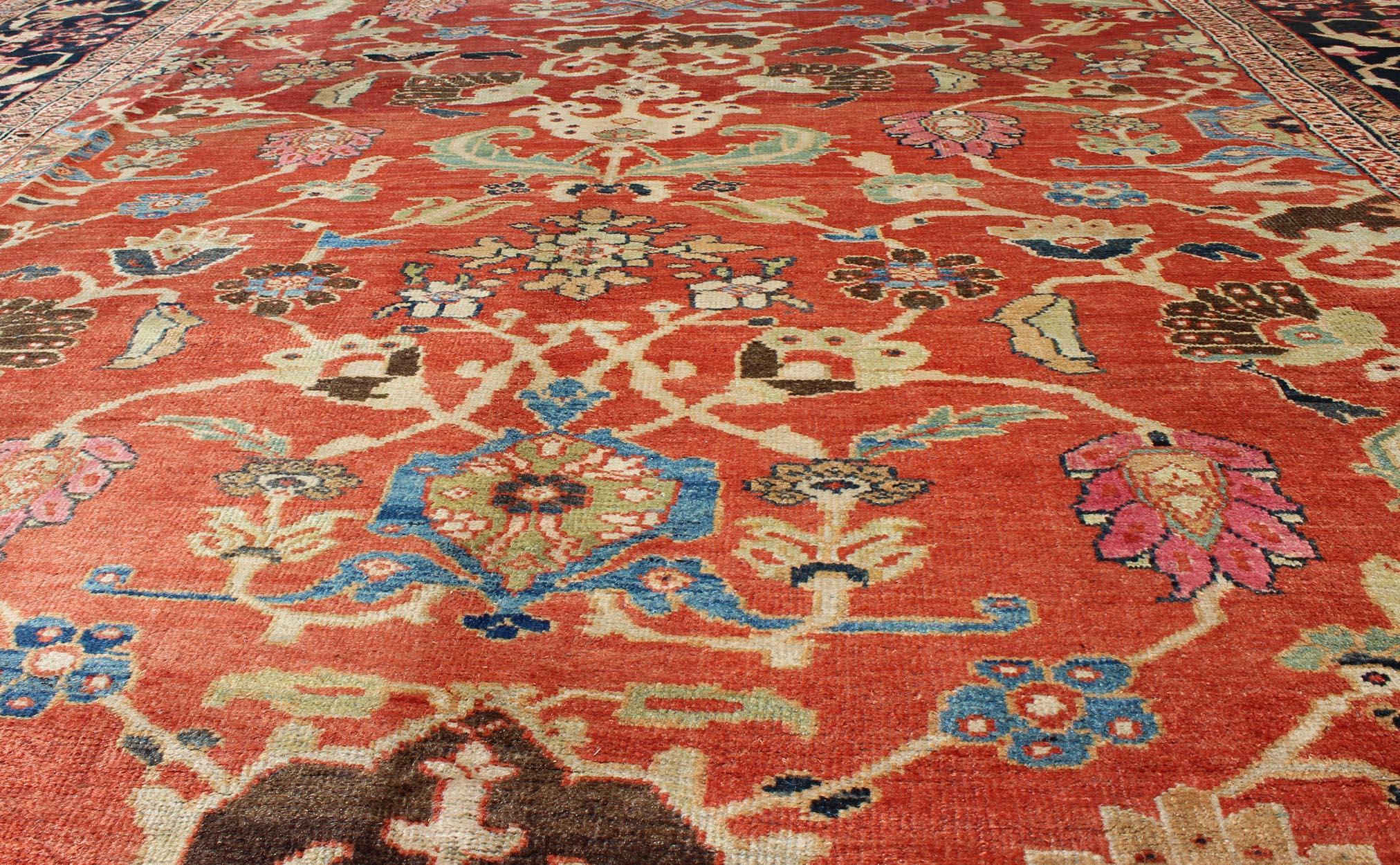 20th Century Large Antique Hand Knotted Persian Sultanabad Rug in Red and Blue For Sale