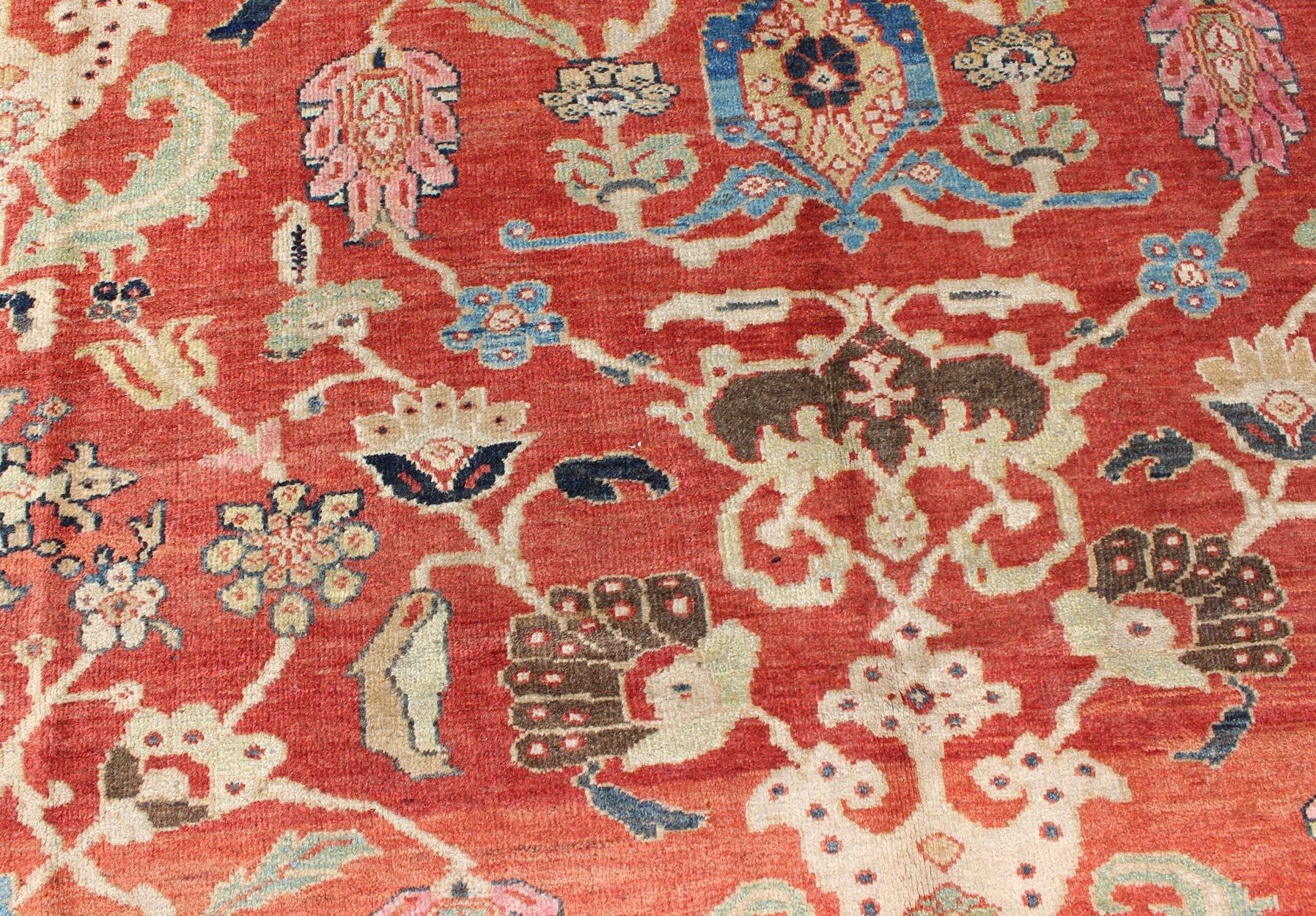 Wool Large Antique Hand Knotted Persian Sultanabad Rug in Red and Blue For Sale