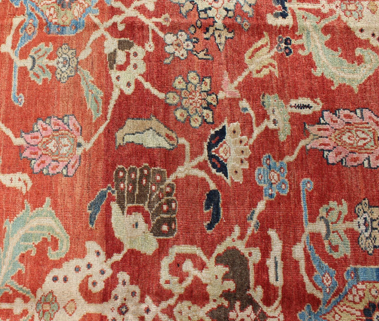 Laine Grand tapis persan ancien noué à la main Sultanabad rouge et bleu en vente
