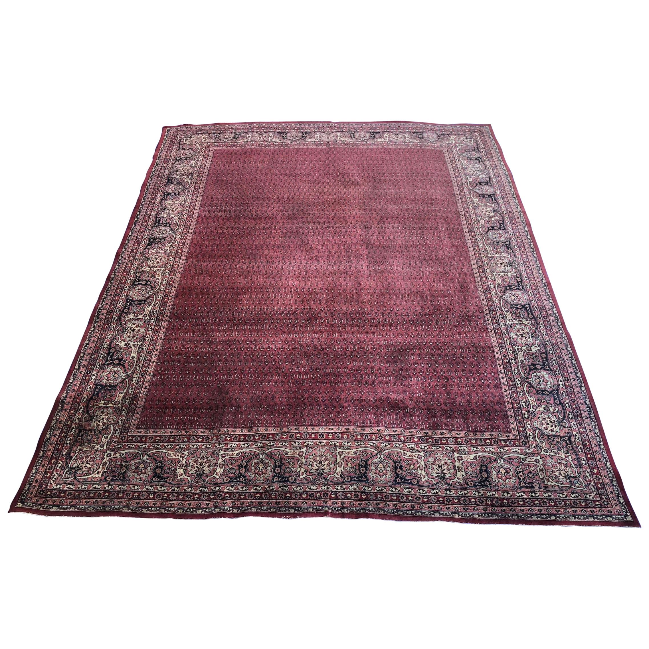 Large Antique Hand Knotted Silk and Wool Senneh Rug For Sale