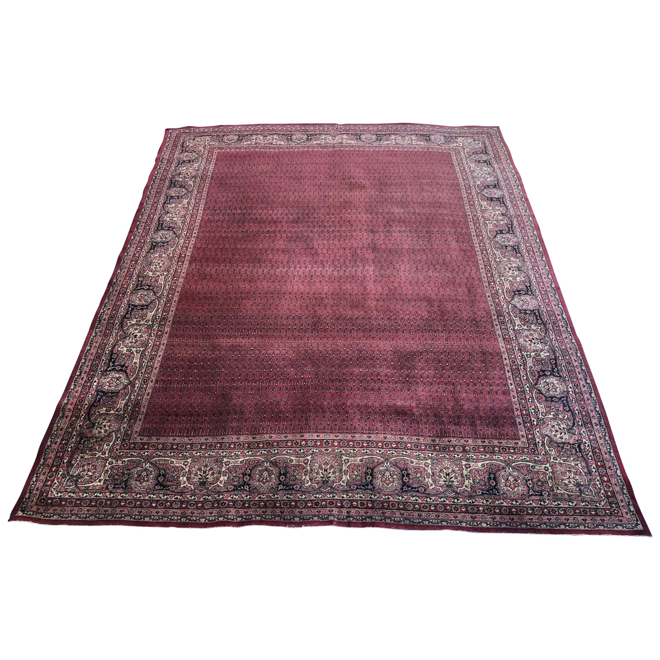 Grand tapis Senneh ancien en soie et laine noué à la main