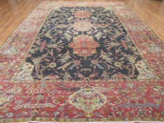 Large Antique Hand Knotted Wool Blue Salmon Green Color Persian Sultanabad Rug