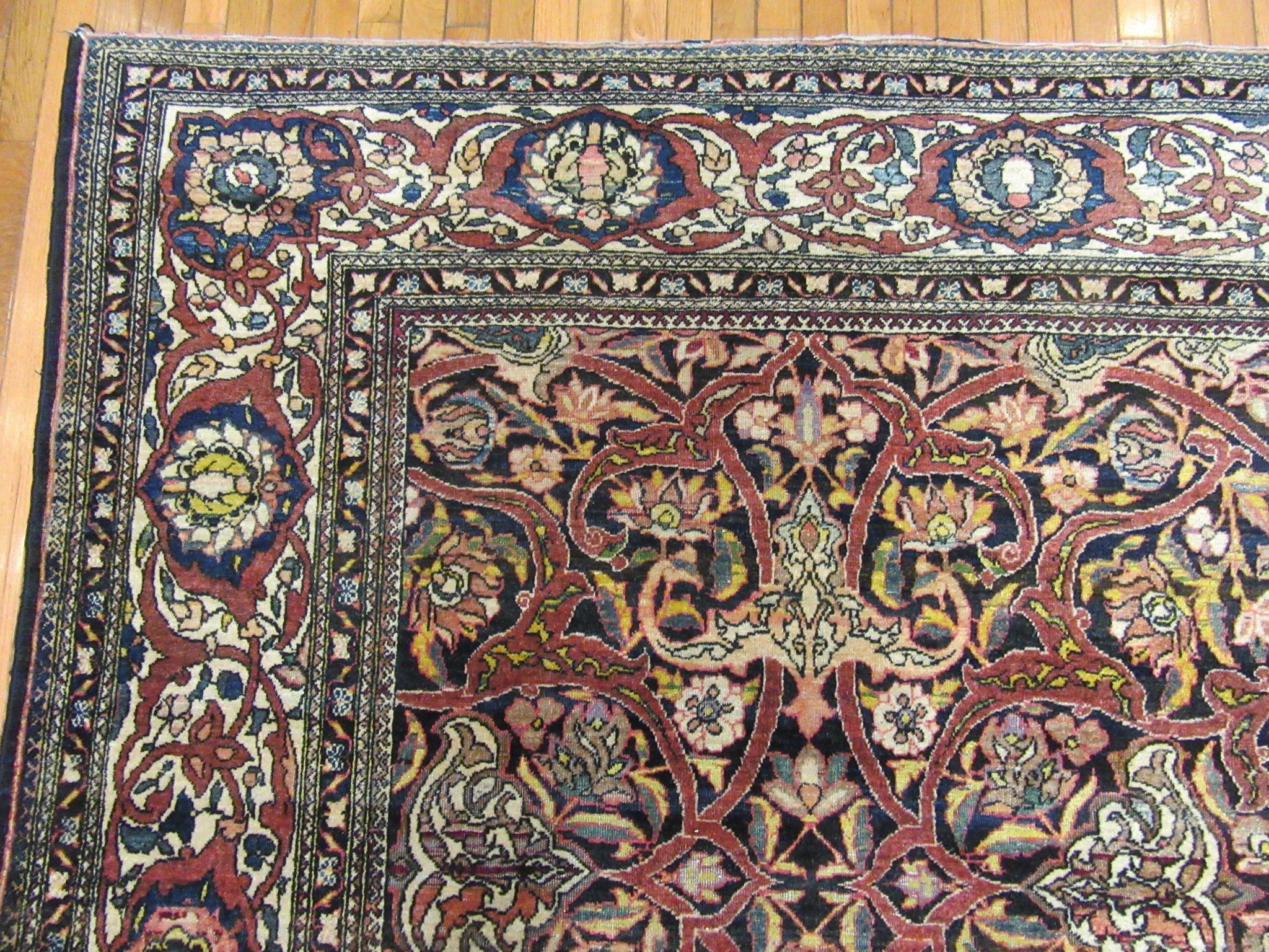 Large Antique Hand Knotted Wool Persian Isfahan Rug For Sale 4