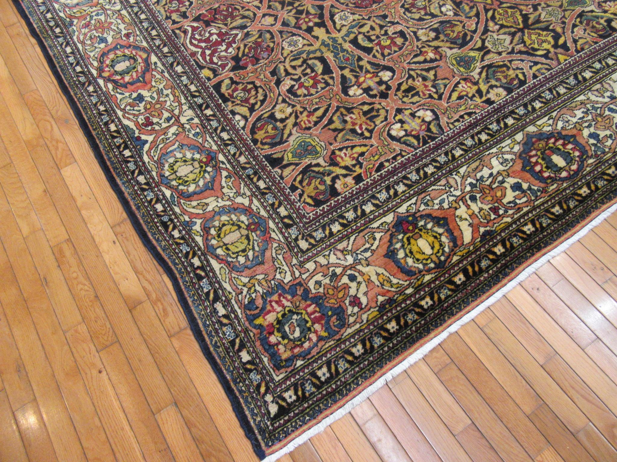 Large Antique Hand Knotted Wool Persian Isfahan Rug For Sale 6