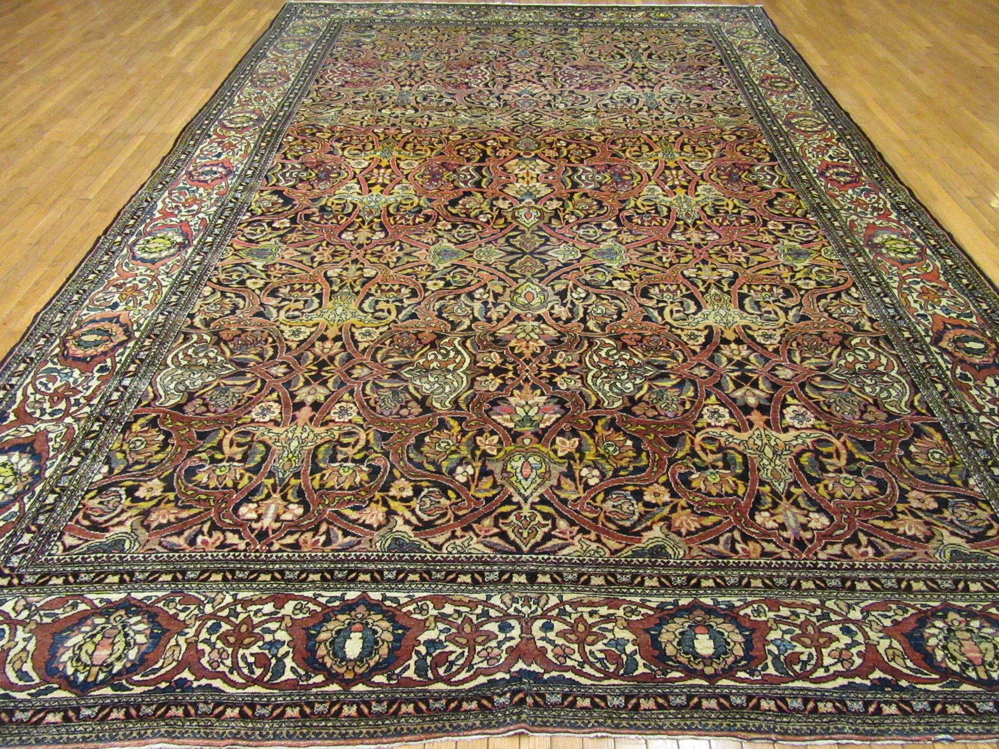 Large Antique Hand Knotted Wool Persian Isfahan Rug For Sale 7