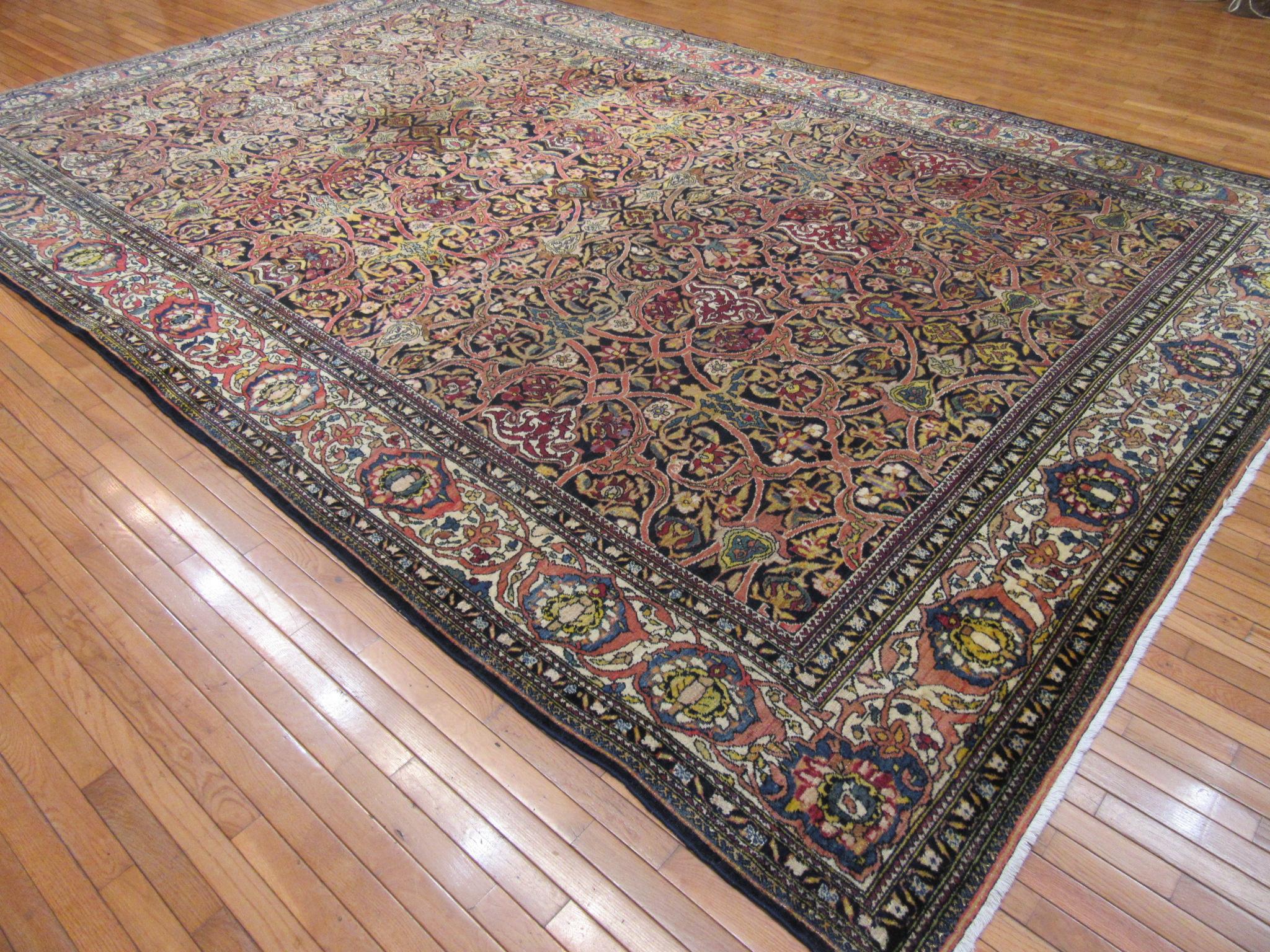 Large Antique Hand Knotted Wool Persian Isfahan Rug For Sale 8