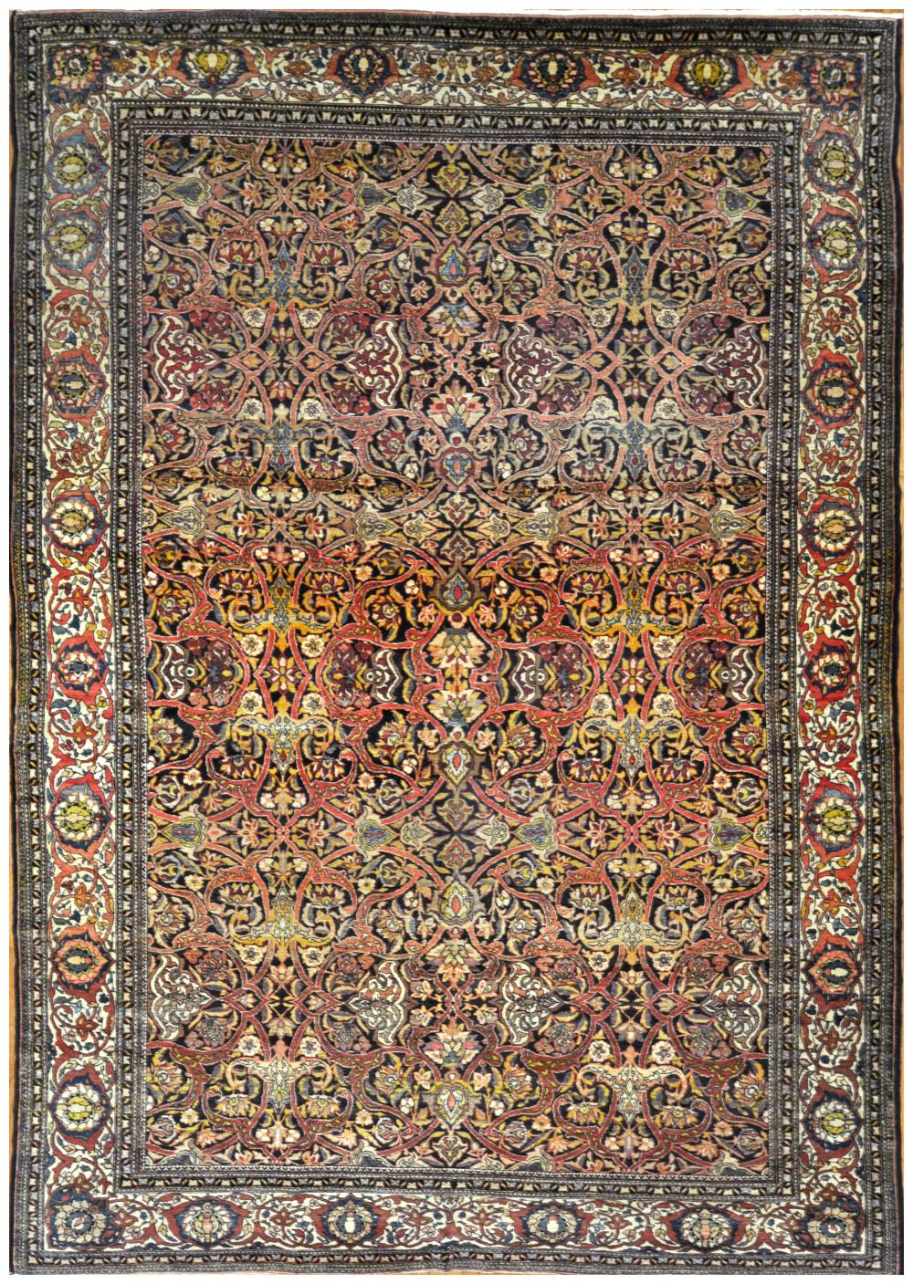 Large Antique Hand Knotted Wool Persian Isfahan Rug For Sale 9