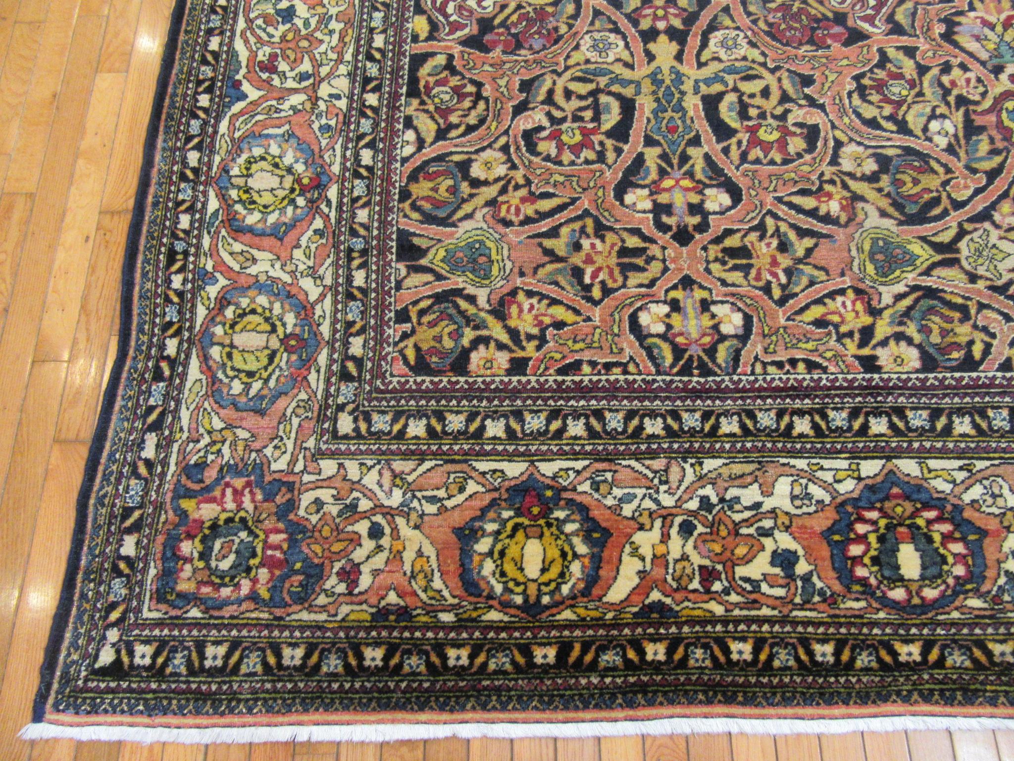 Other Large Antique Hand Knotted Wool Persian Isfahan Rug For Sale