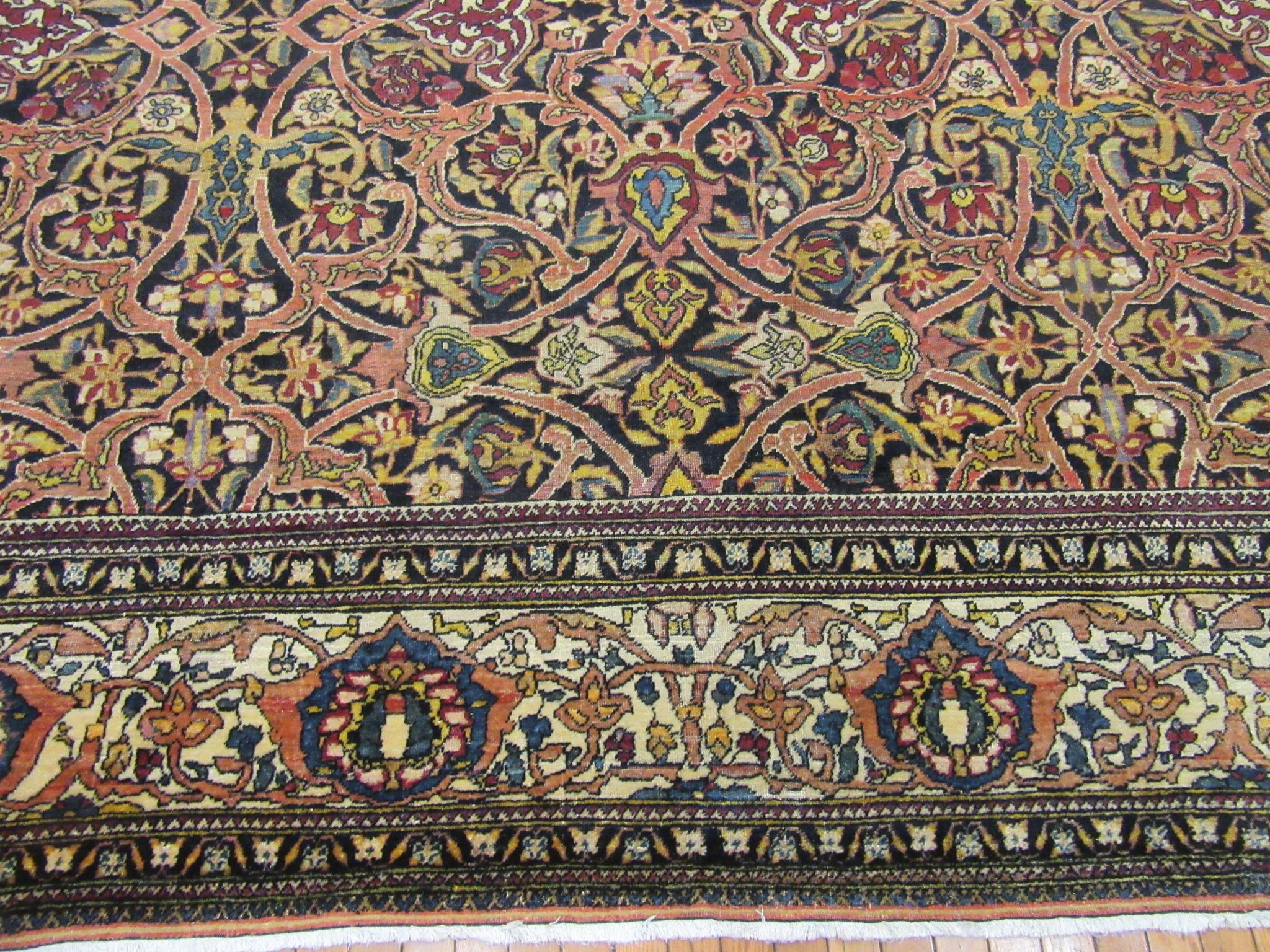 Hand-Knotted Large Antique Hand Knotted Wool Persian Isfahan Rug For Sale