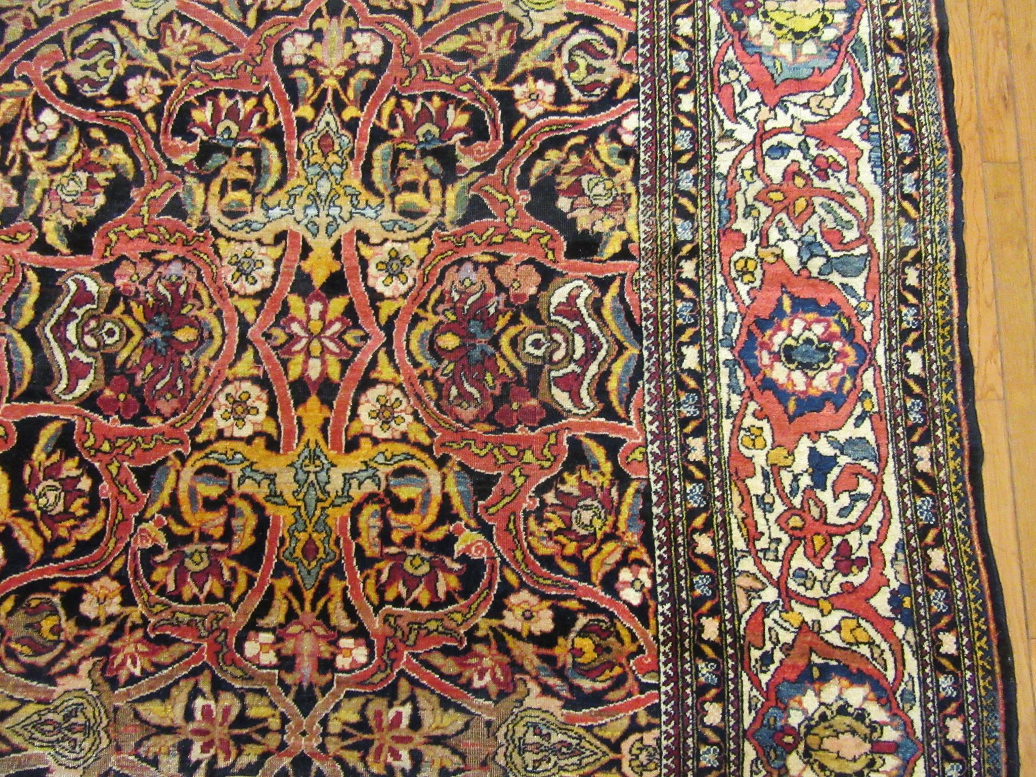 Large Antique Hand Knotted Wool Persian Isfahan Rug For Sale 1