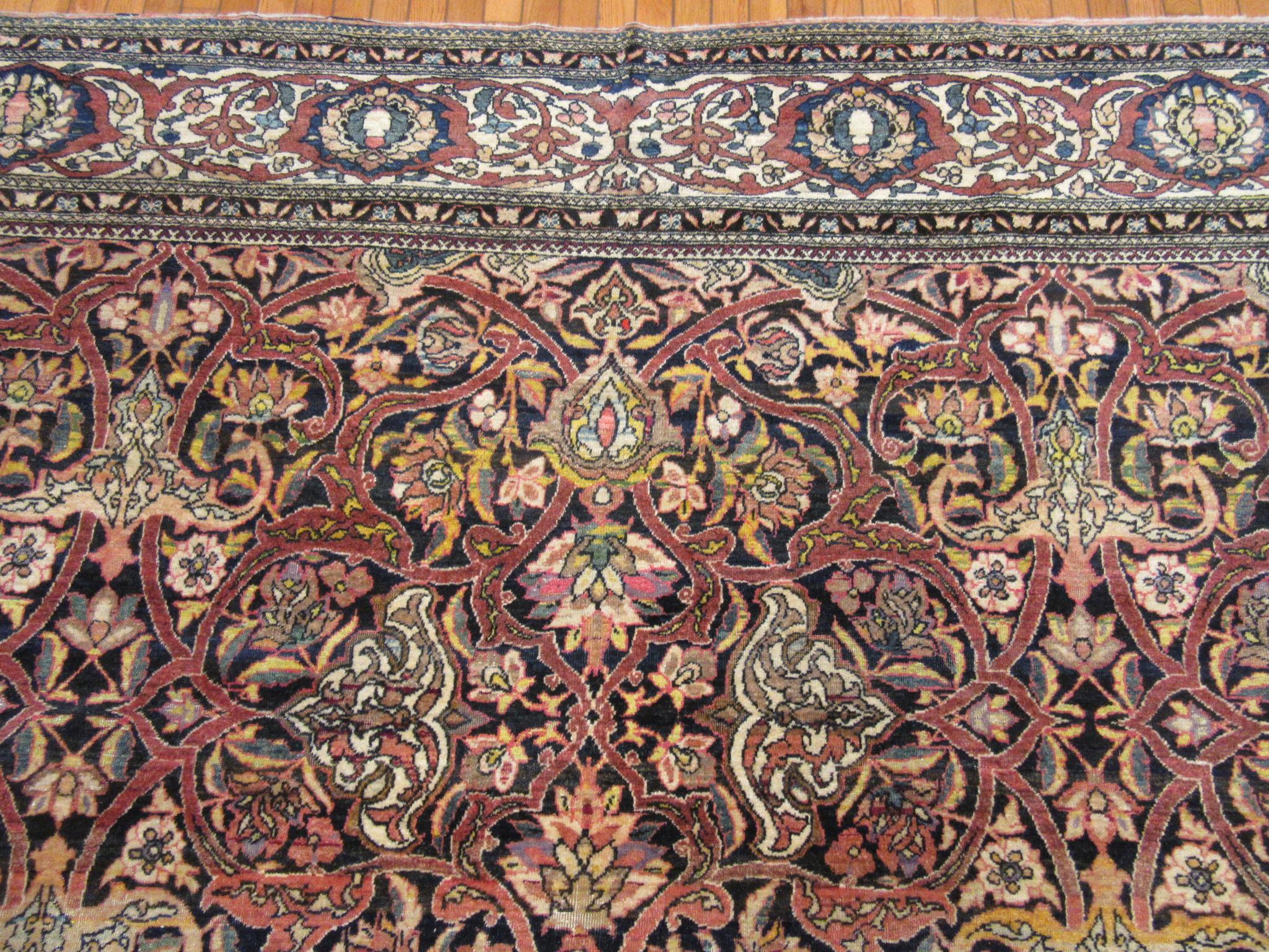 Large Antique Hand Knotted Wool Persian Isfahan Rug For Sale 2