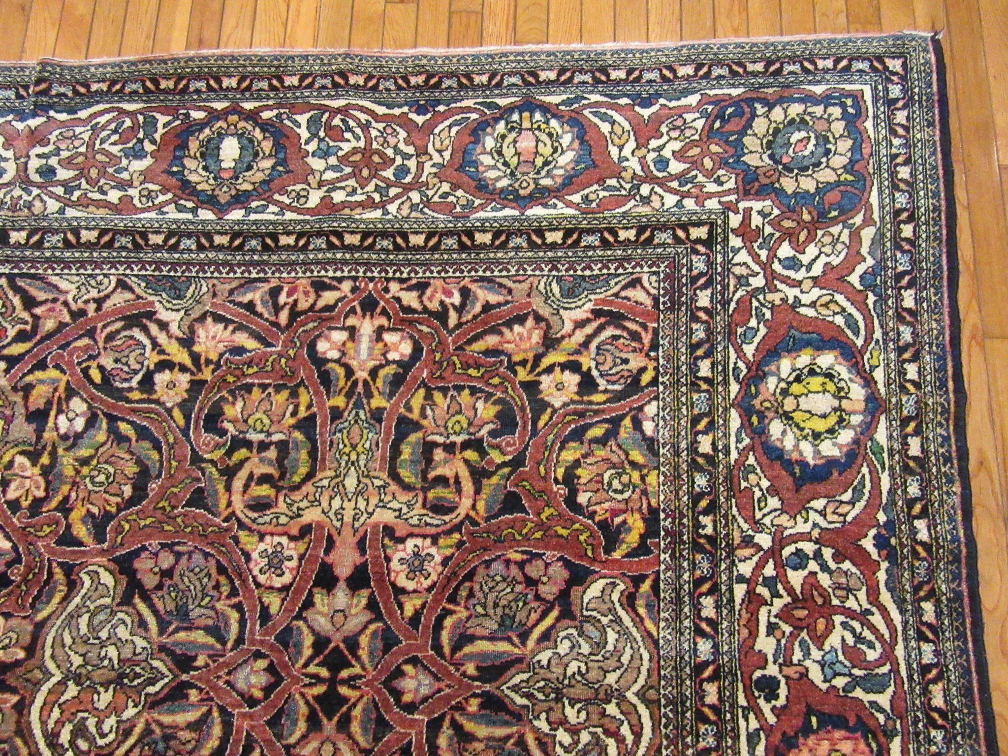 Large Antique Hand Knotted Wool Persian Isfahan Rug For Sale 3