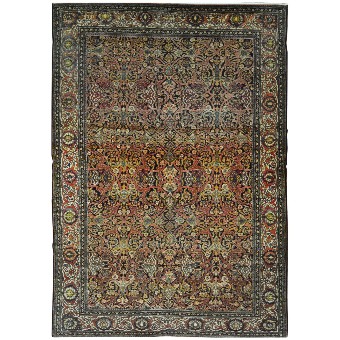Large Antique Hand Knotted Wool Persian Isfahan Rug For Sale