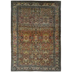 Large Antique Hand Knotted Wool Persian Isfahan Rug