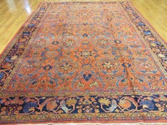Large Antique Hand Knotted Wool Red Color Persian Mahal Rug