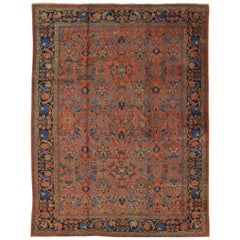 Large Antique Hand Knotted Wool Red Color Persian Mahal Rug
