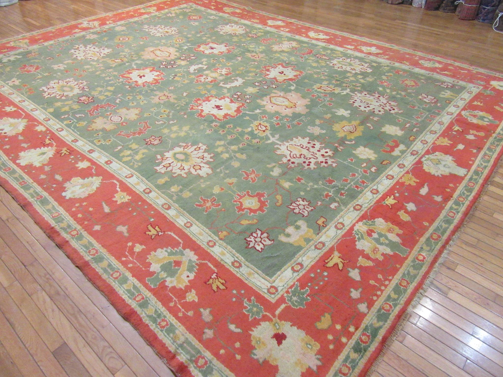 Large Antique Hand Knotted Wool Turkish Oushak Rug For Sale 8