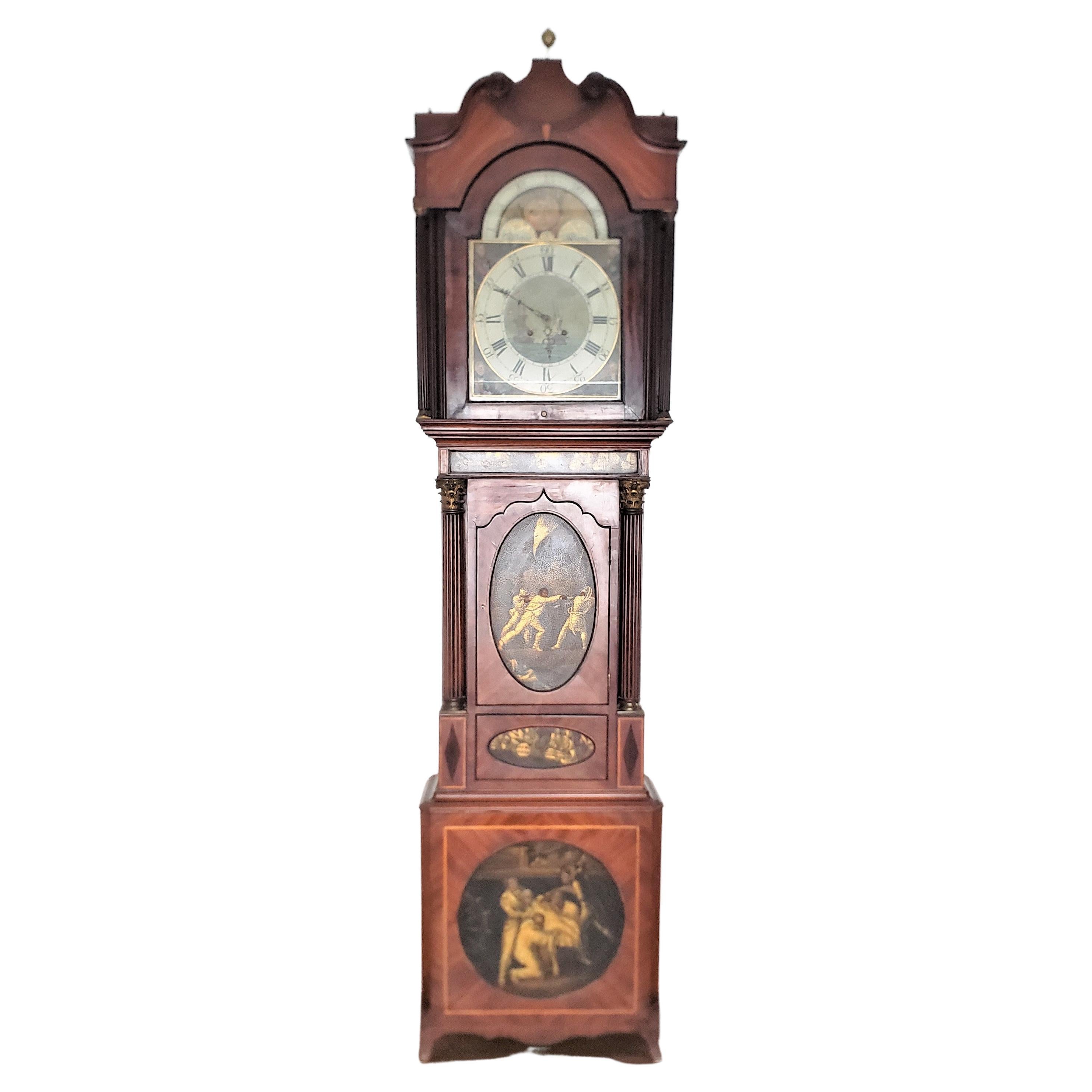 Large Antique Hand-Painted English Grandfather Clock Commemorating Lord Nelson