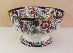 Large Antique Hand Painted Ironstone Pottery Bowl. English C.1860