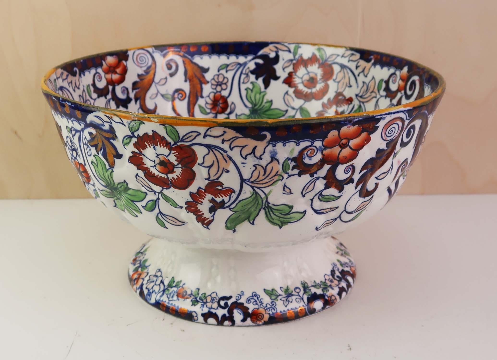 Grand bol ancien en poterie de pierre de fer peinte à la main. A.C.C. C.1860 Bon état - En vente à St Annes, Lancashire