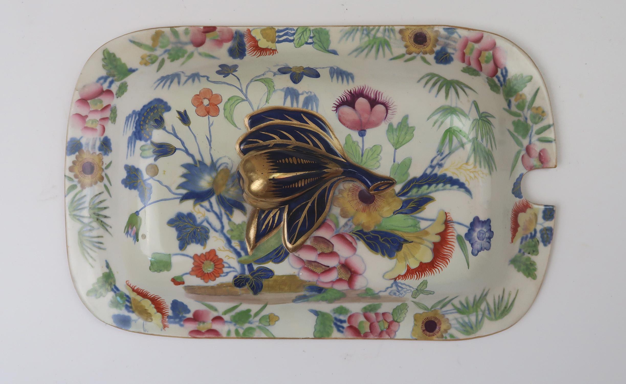 Renaissance Large Antique Hand Painted Ironstone Pottery Tureen. English C.1820 For Sale