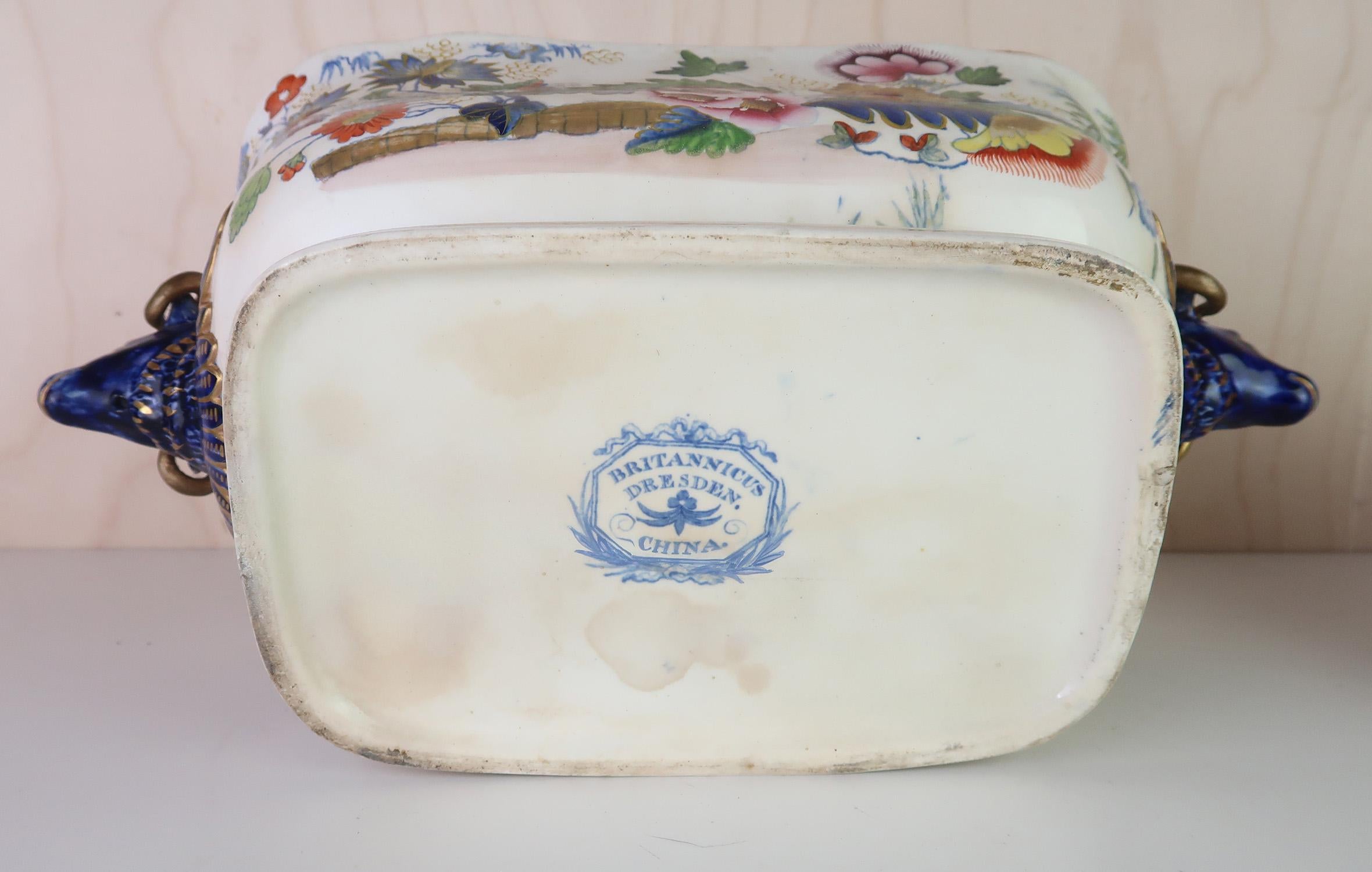 Large Antique Hand Painted Ironstone Pottery Tureen. English C.1820 For Sale 2