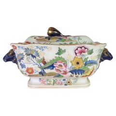 Large Antique Hand Painted Ironstone Pottery Tureen. English C.1820
