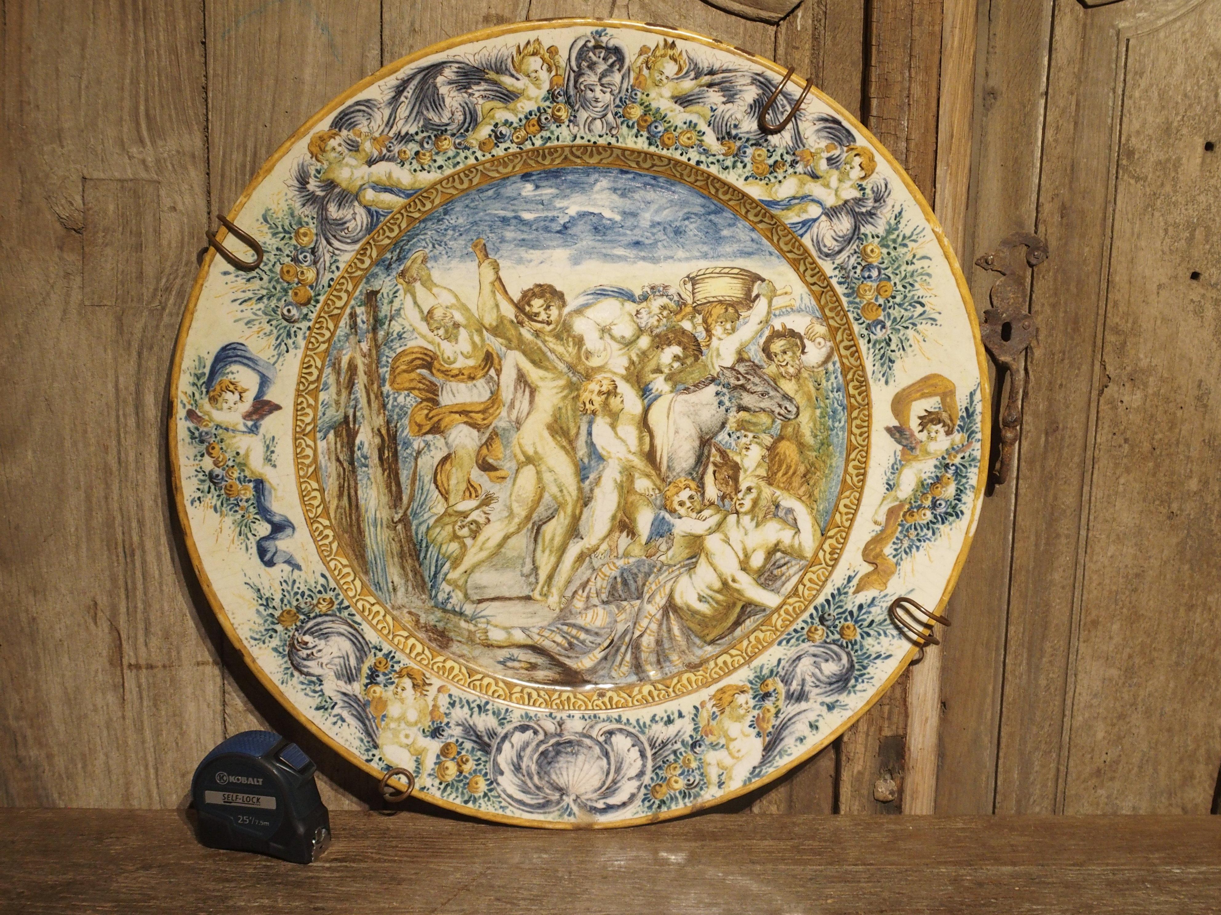 Large Antique Hand Painted Majolica Platter from Italy, circa 1860 2
