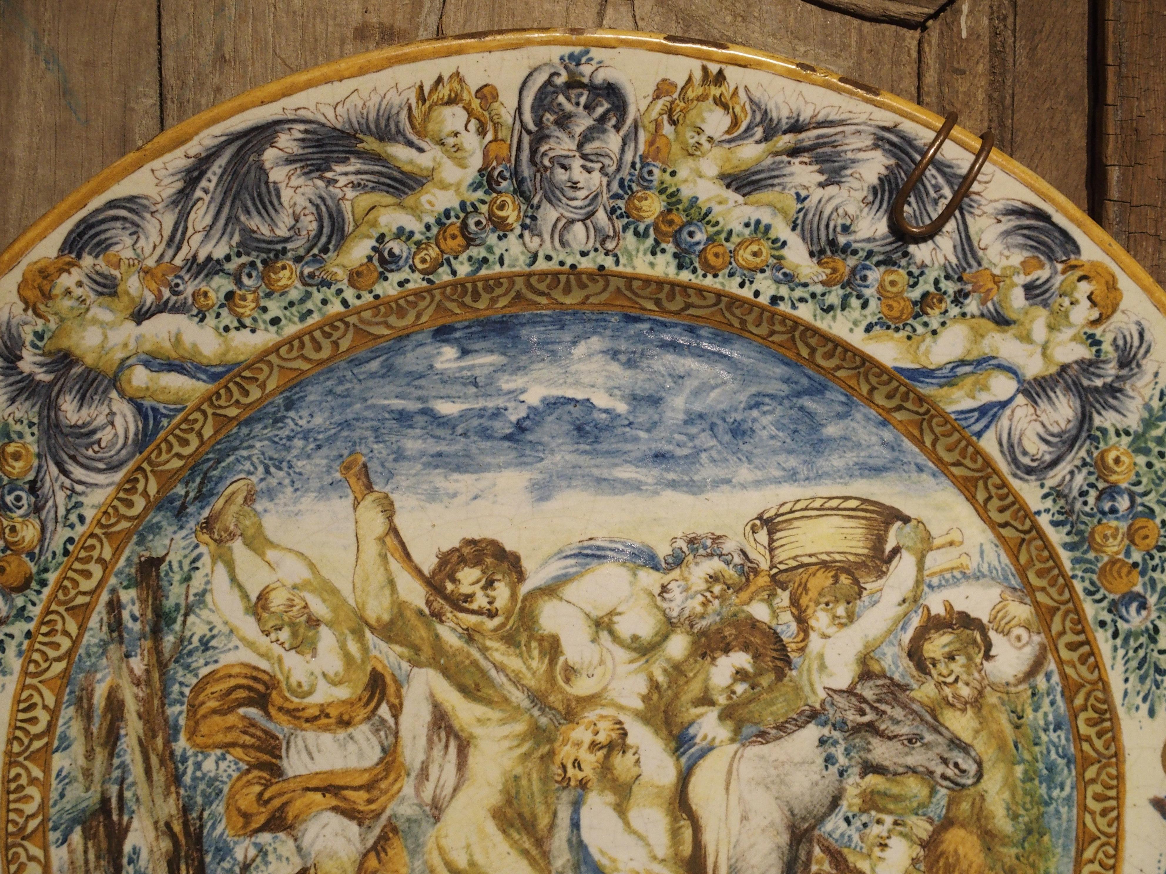 Italian Large Antique Hand Painted Majolica Platter from Italy, circa 1860