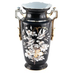 Large Antique Hand Painted Opaque Glass Vase