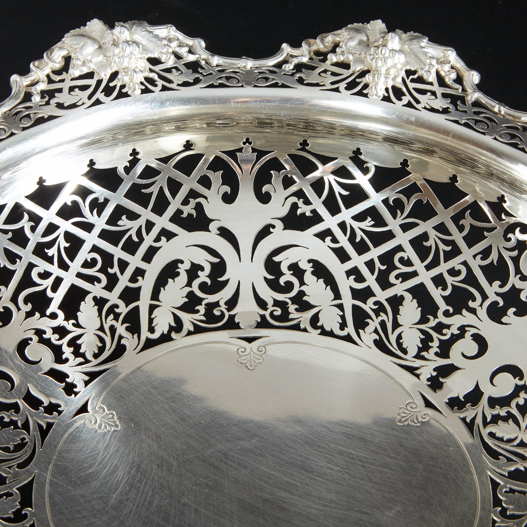 Early 20th Century Large Antique Hand-Pierced Silver Basket