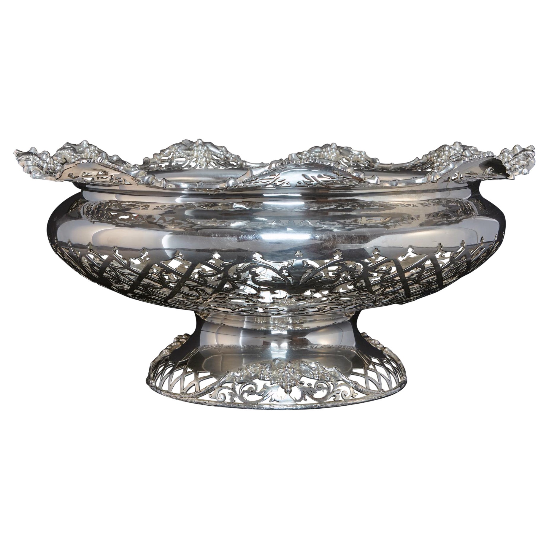 Large Antique Hand-Pierced Silver Basket