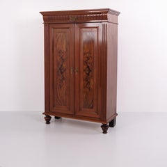 Large Antique Hand-Polished Walnut Cabinet with Carved Details, 1880s