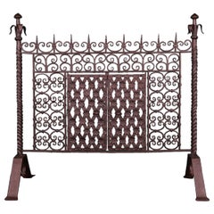 Large Antique Hand-Wrought Iron Fireplace Fire Screen Circa 1800