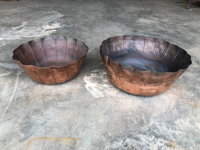 Large Antique Handcrafted Copper Bowls from Morocco, circa 1900 For
