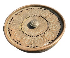Large Antique Handcrafted Decorative Round Pierced Copper Server With Lid