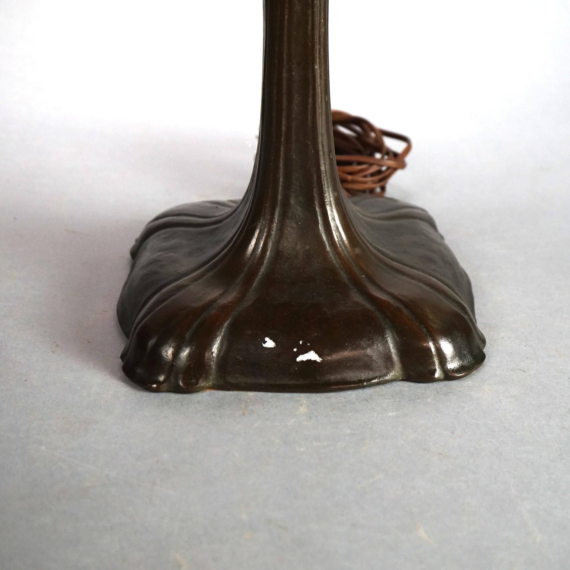 Large Antique Handel Bronze Overlay Slag Glass Sunset Landscape Table Lamp C1920 2