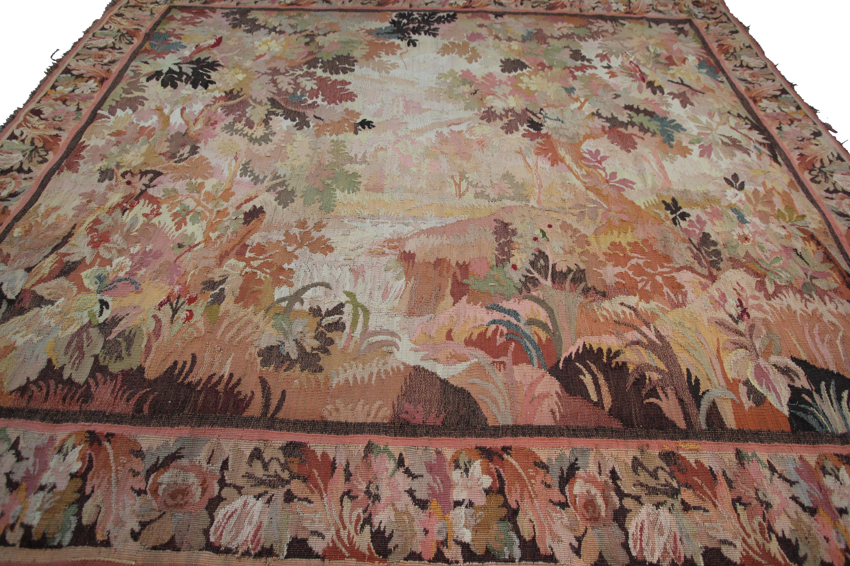 Large Antique Handmade Tapestry Bird Verdure French Tapestry 1