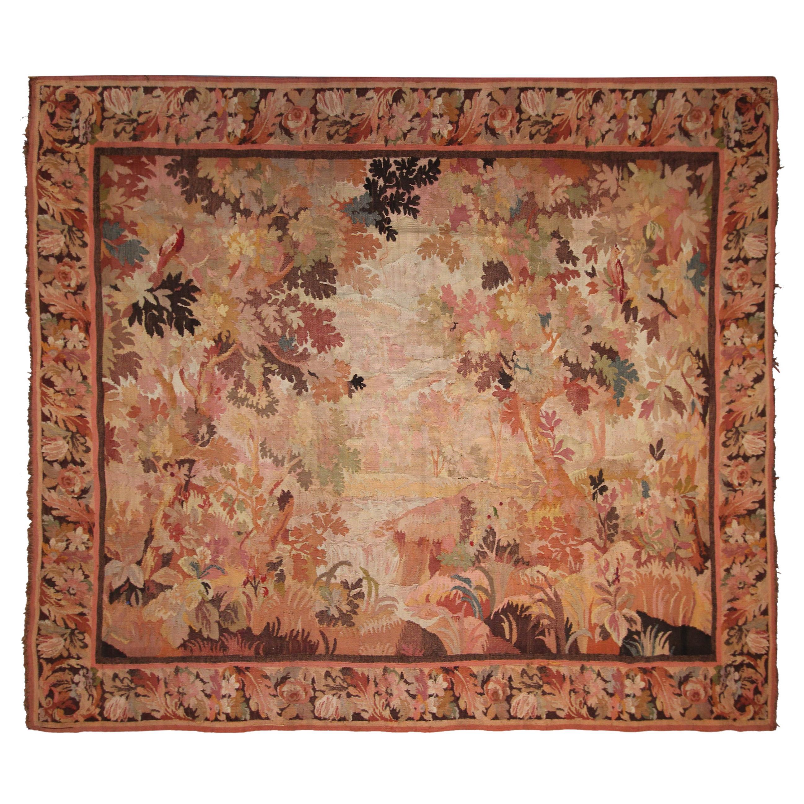 Large Antique Handmade Tapestry Bird Verdure French Tapestry For Sale Large Antique Handmade Tapestry Bird Verdure French Tapestry For Sale