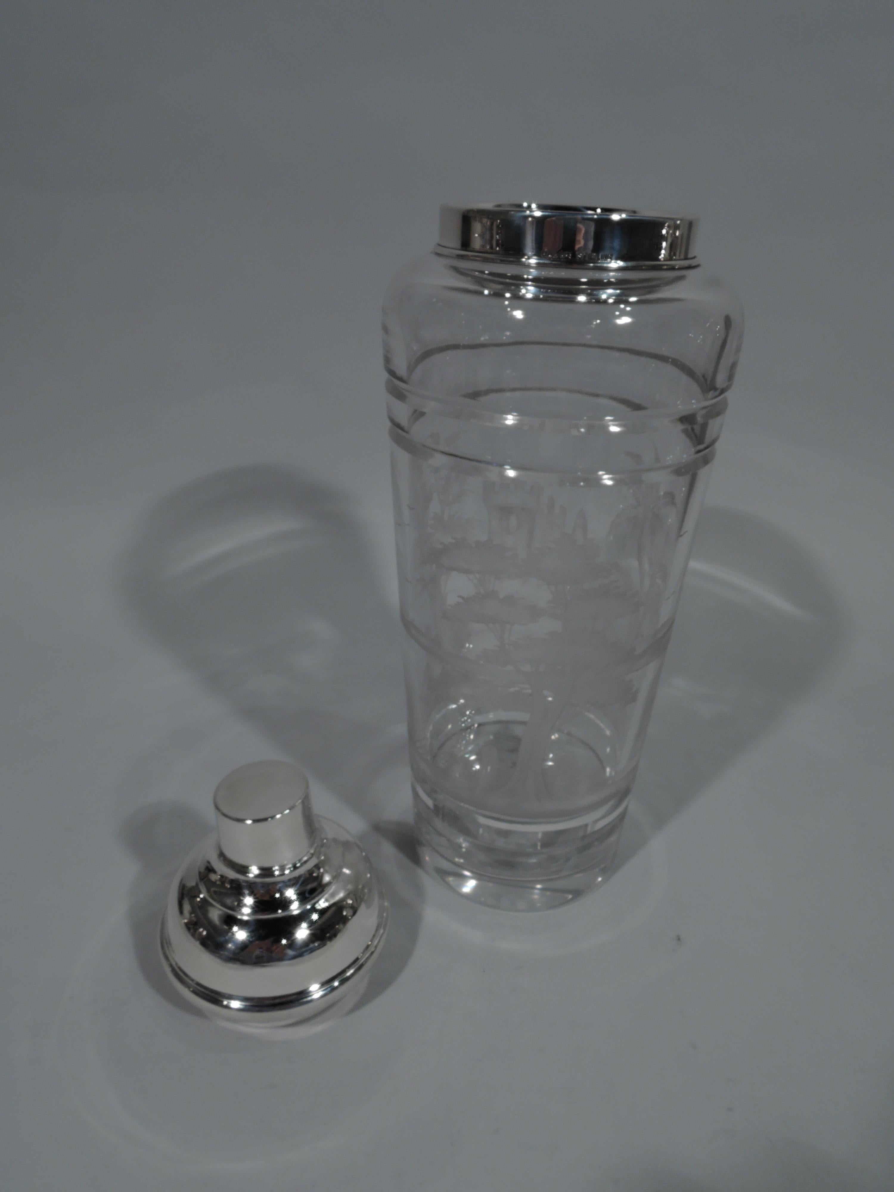 Art Deco Large Antique Hawkes Glass and Sterling Silver Cocktail Shaker