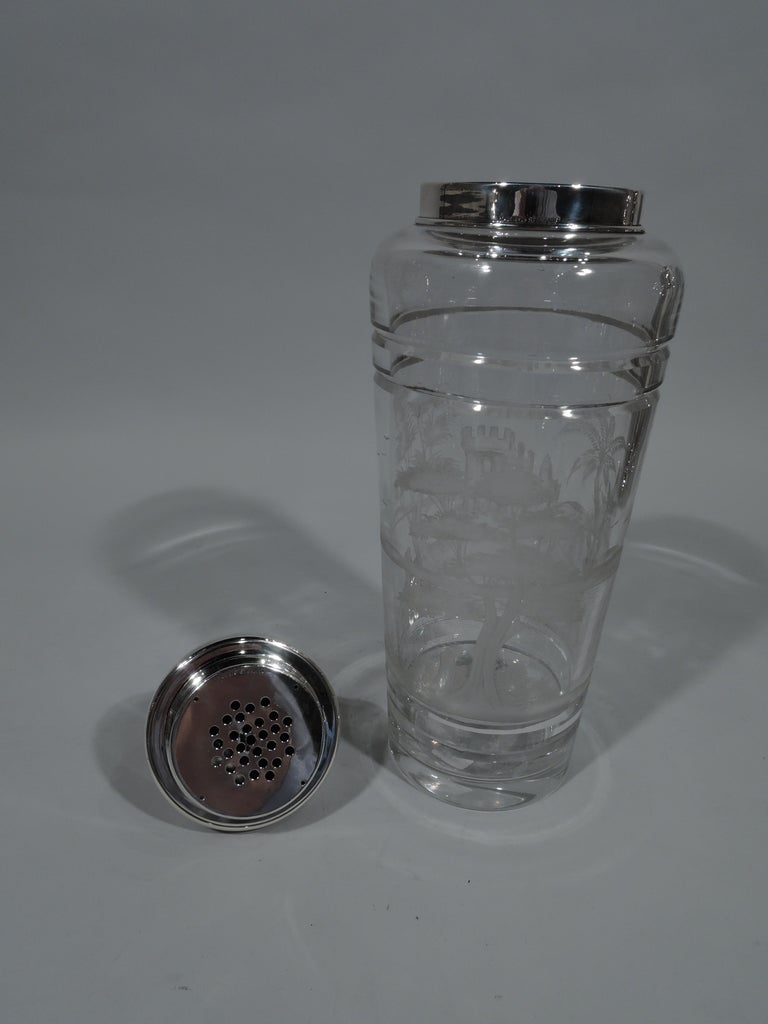 Large Antique Hawkes Glass and Sterling Silver Cocktail Shaker For Sale