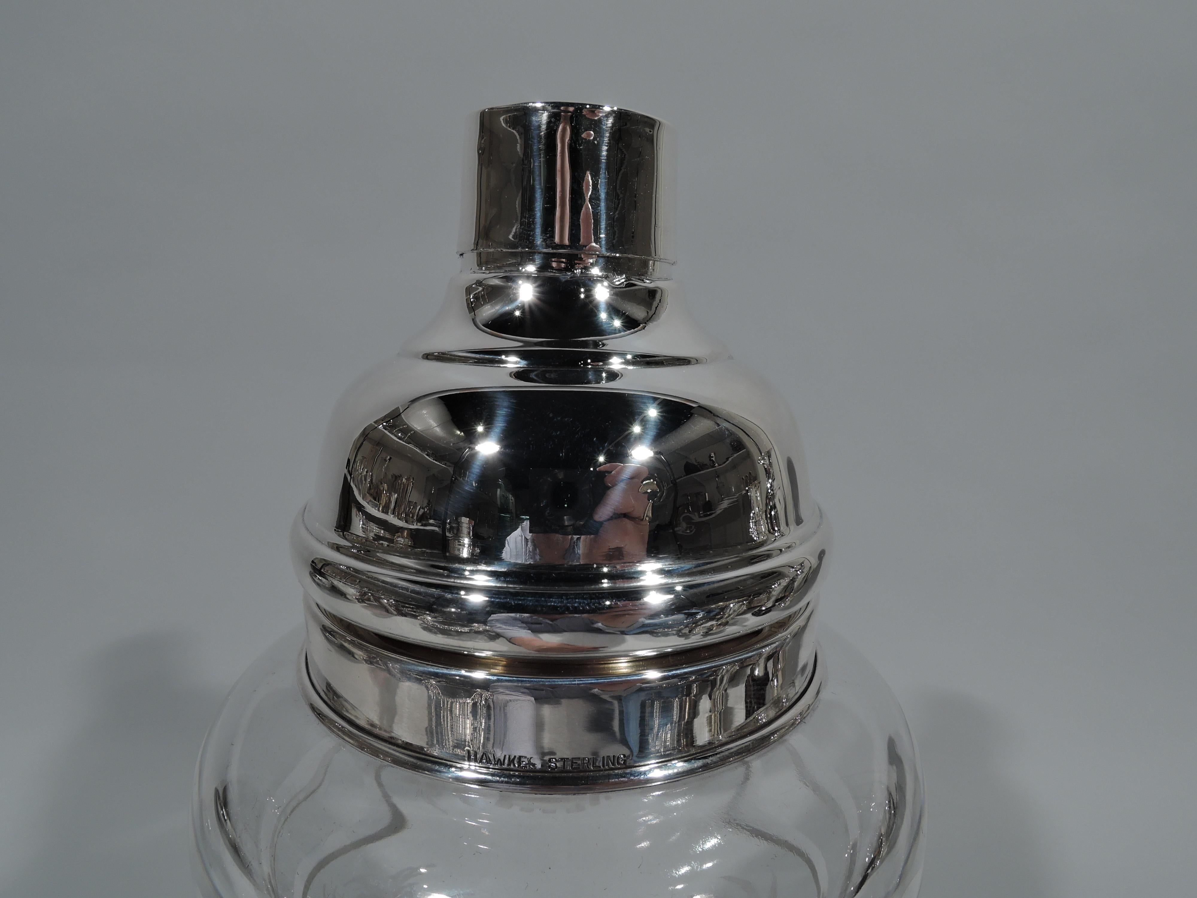Large Antique Hawkes Glass and Sterling Silver Cocktail Shaker In Excellent Condition In New York, NY