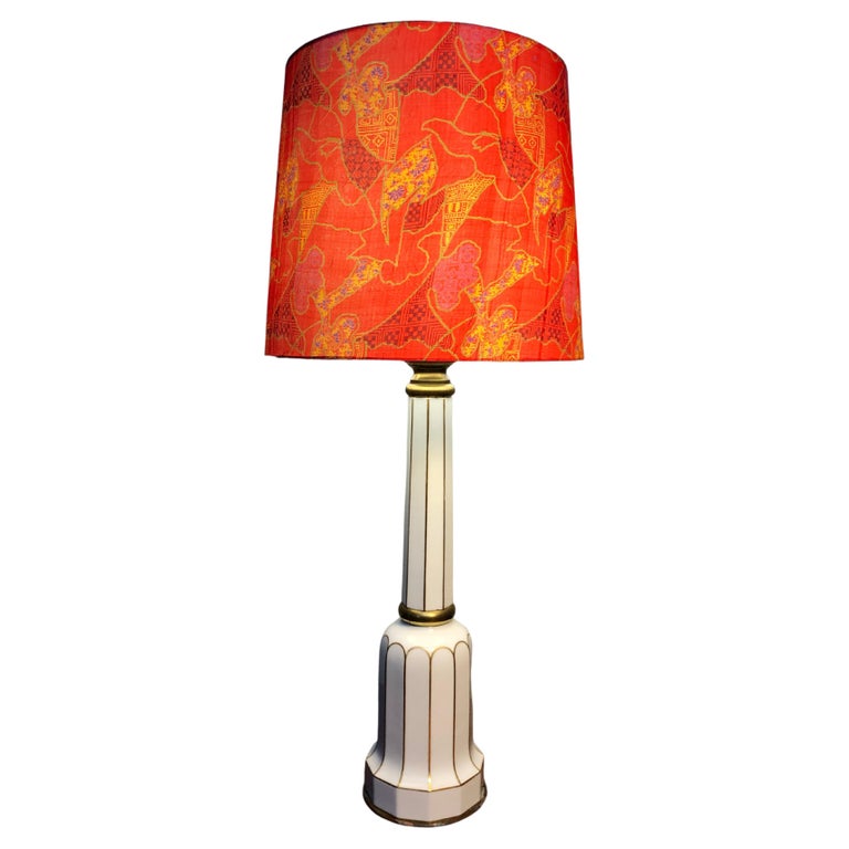 Large Antique Heiberg Ceramic Electrified Oil Table Lamp For Sale at