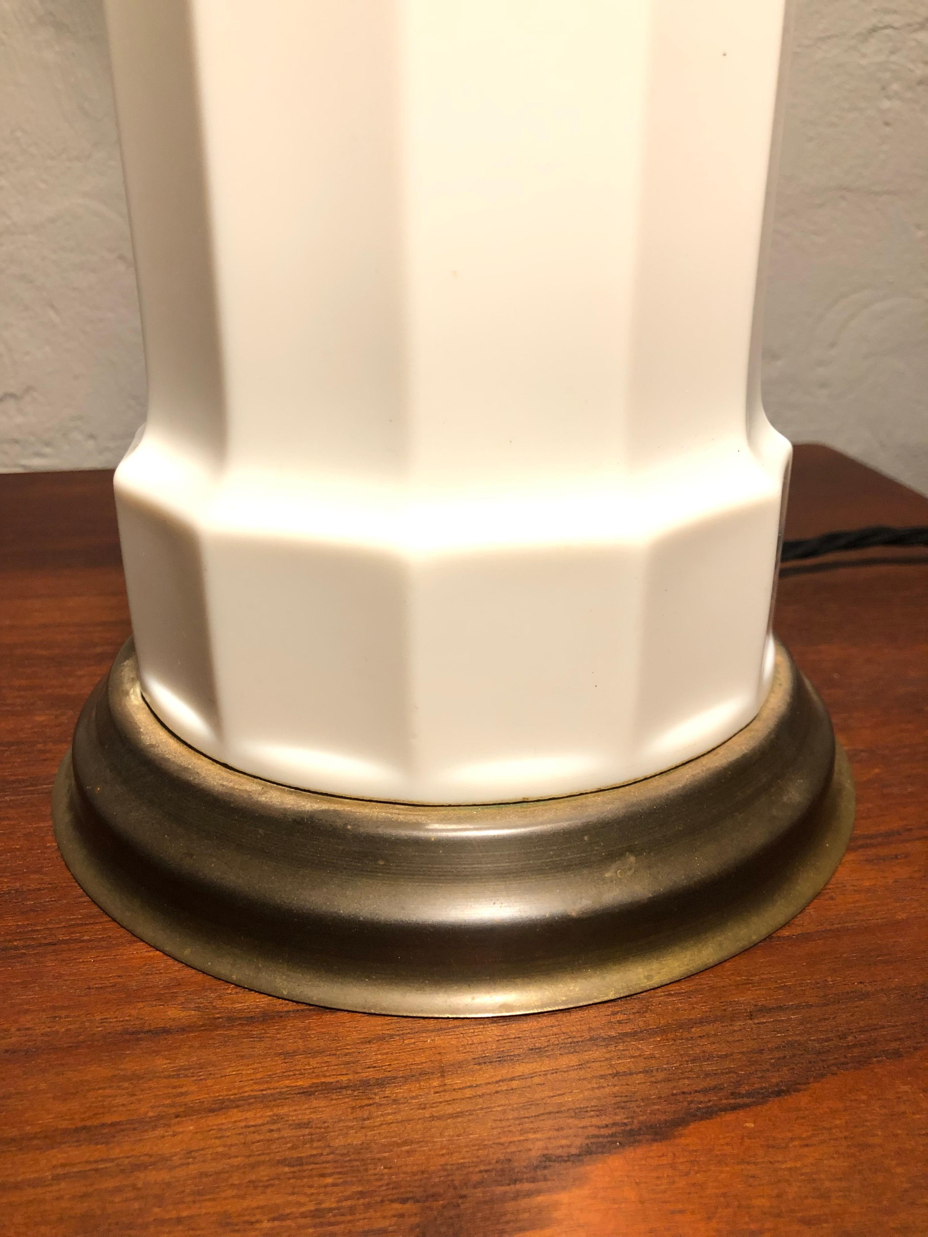 Brass Large Antique Heiberg Opaline Glass Electrified Oil Table Lamp For Sale
