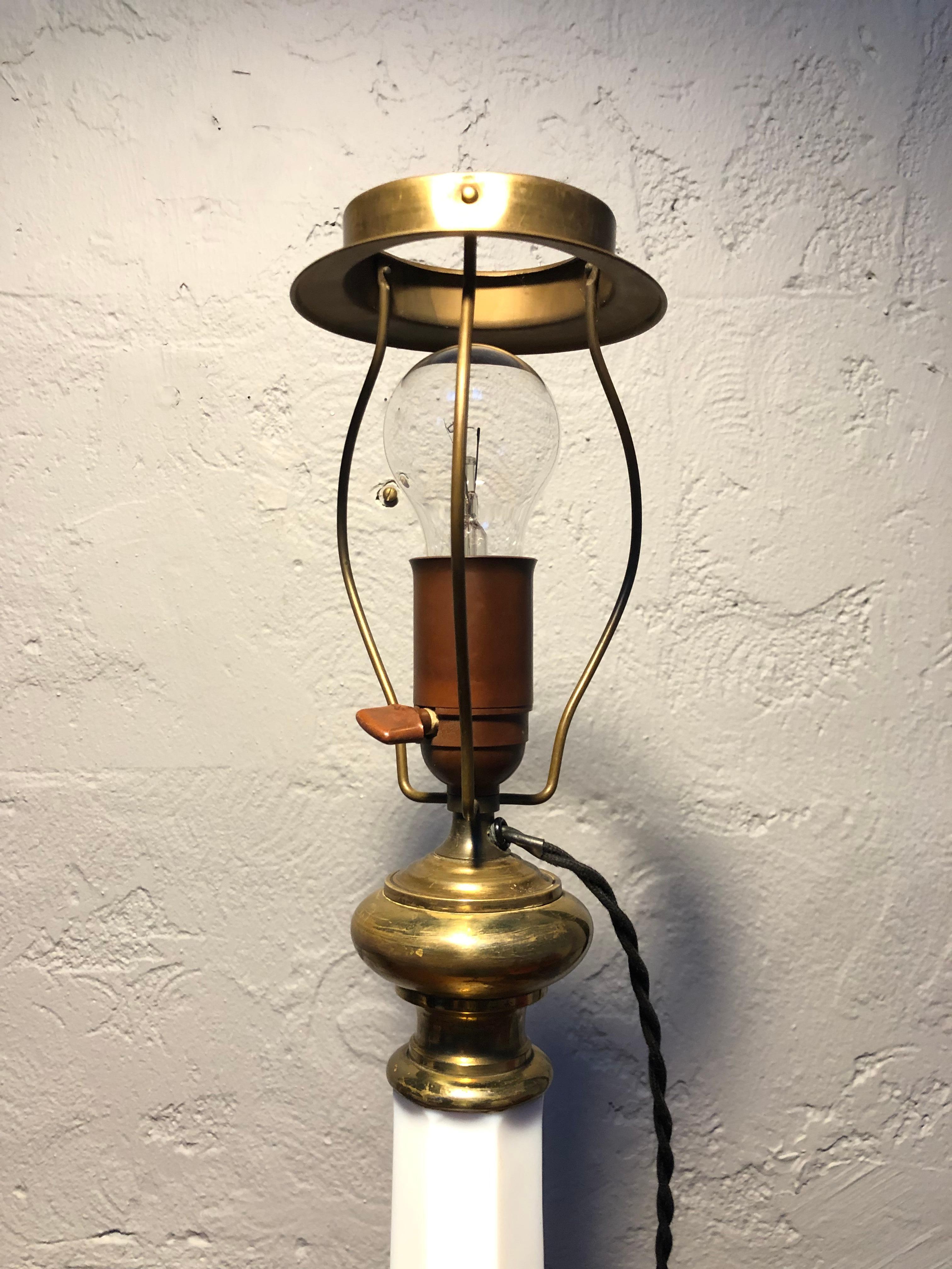Large Antique Heiberg Opaline Glass Electrified Oil Table Lamp For Sale 1