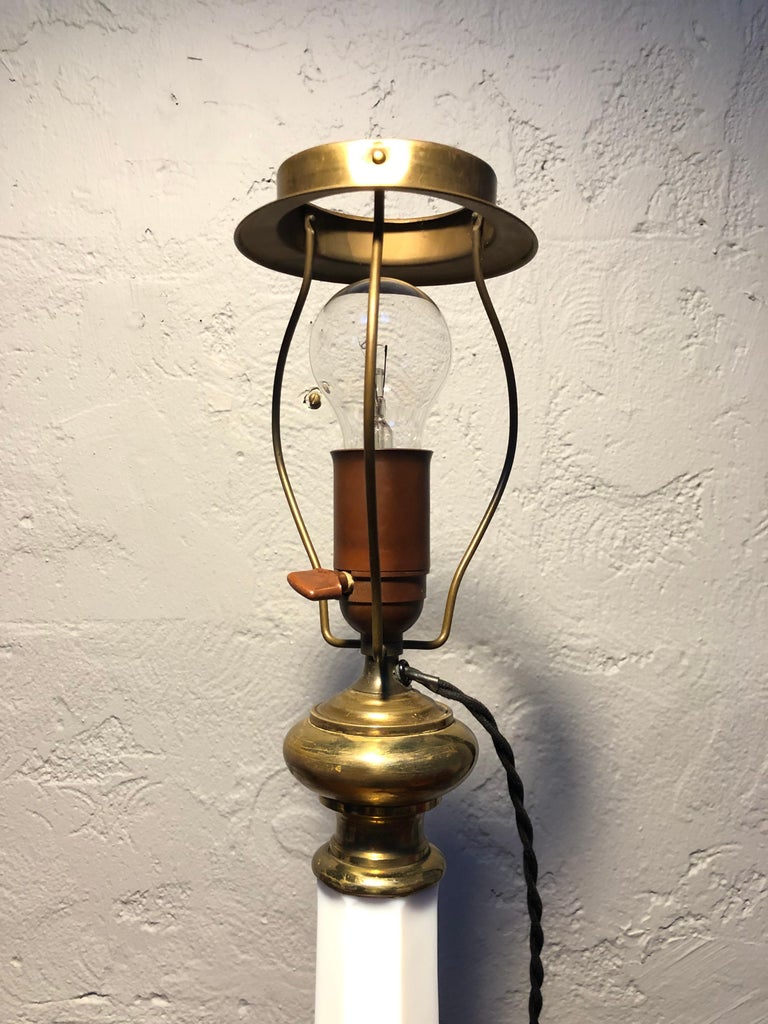 Large Antique Heiberg Opaline Glass Electrified Oil Table Lamp For Sale