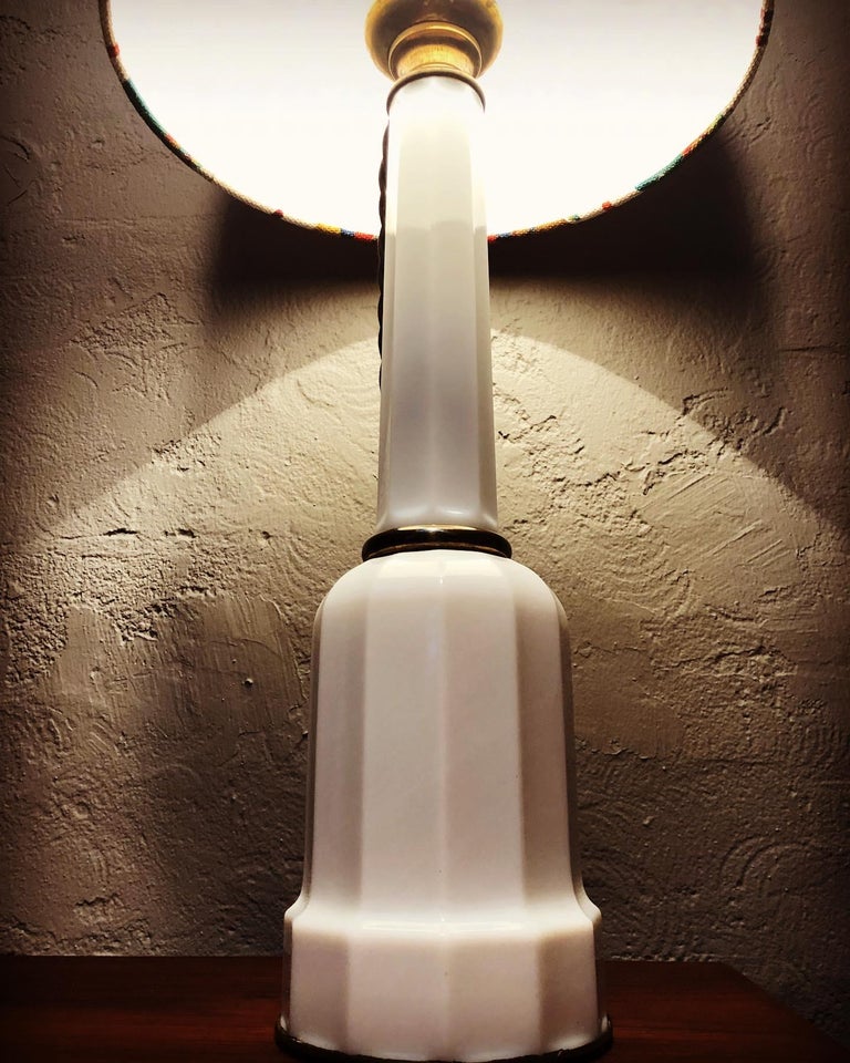 Large Antique Heiberg Opaline Glass Electrified Oil Table Lamp For Sale