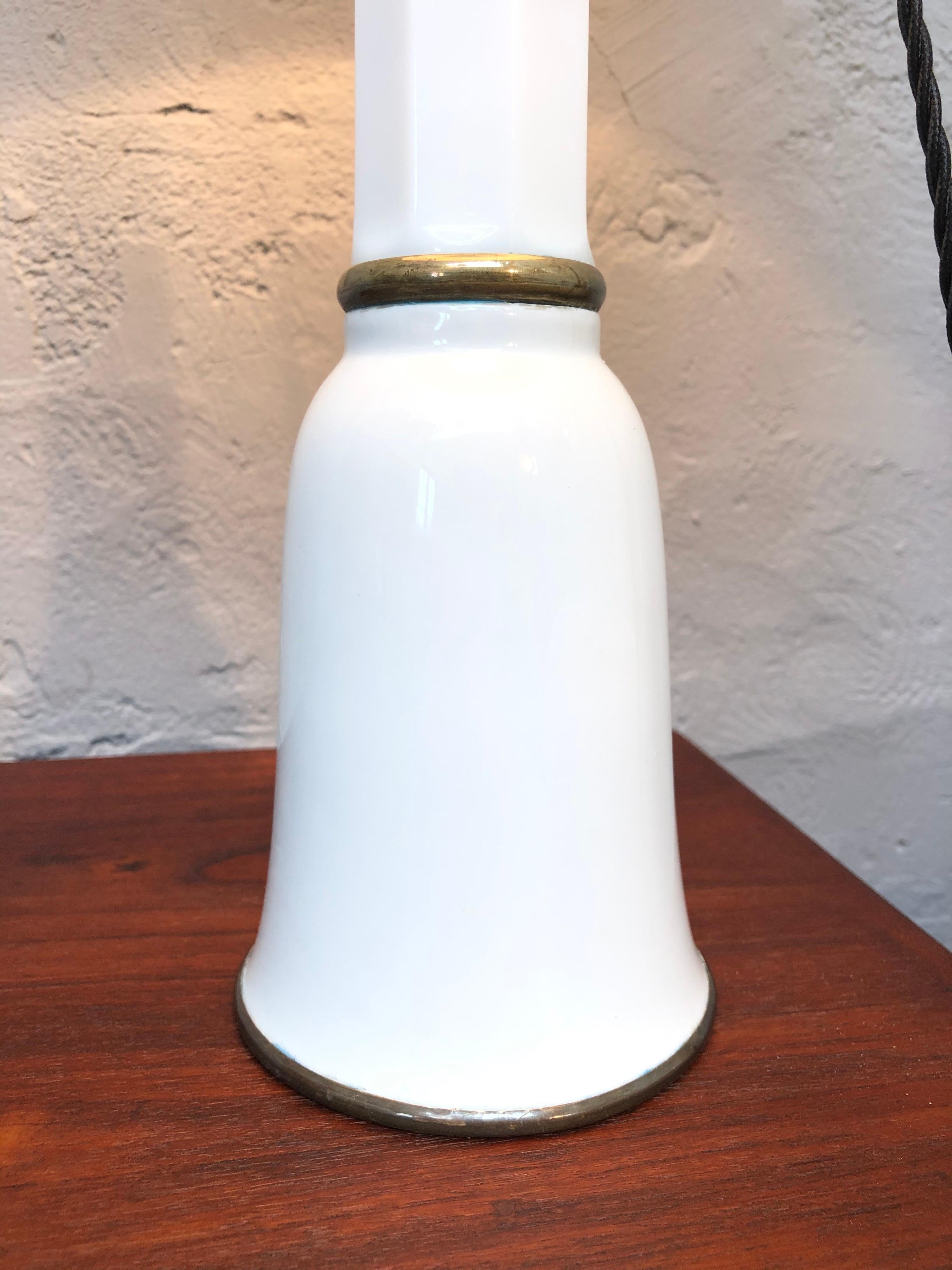 Apogée victorien Grande lampe de bureau ancienne à l'huile/électrique en porcelaine Heiberg en vente