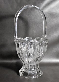 Large Antique Heisey Crystal Basket Vase with Etched Butterflies and Flowers