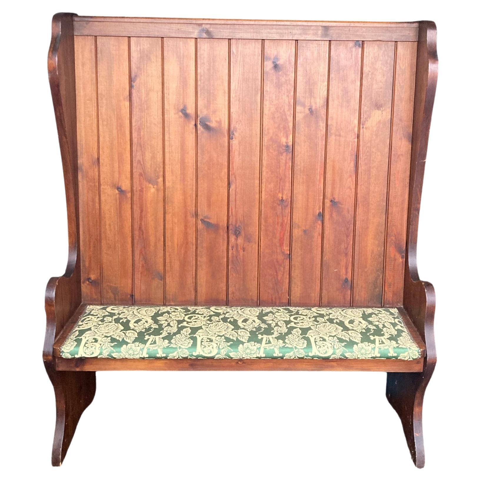 Large Antique High Back Pine Church Pew Bench CIRCA 1920'S For Sale